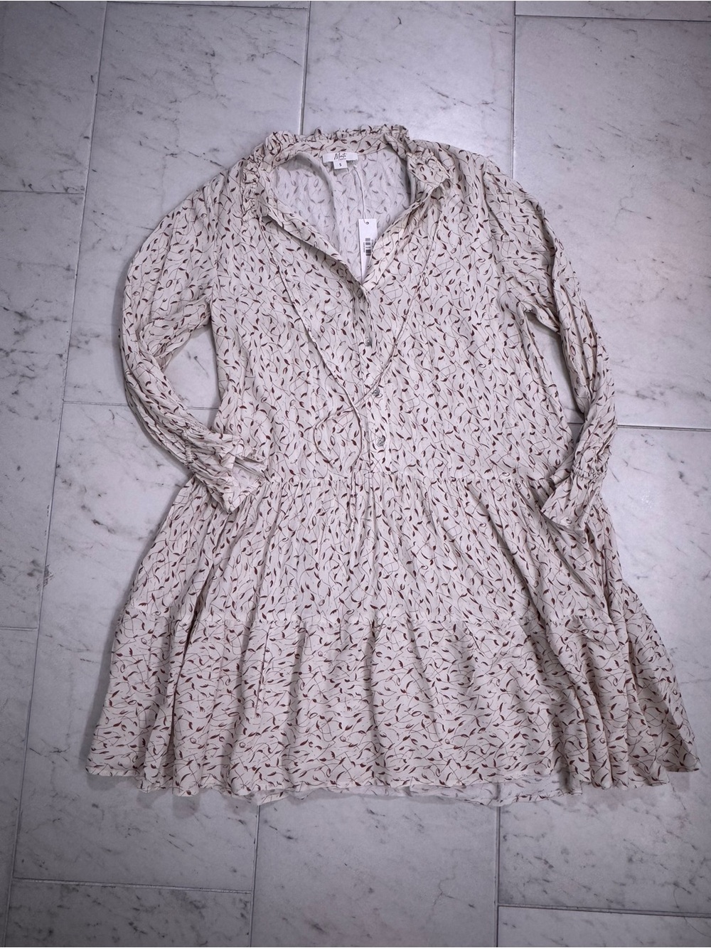Monte The Label Aly Dress Floral Tiered Ruffle Mini Cream Burgundy Small NWT